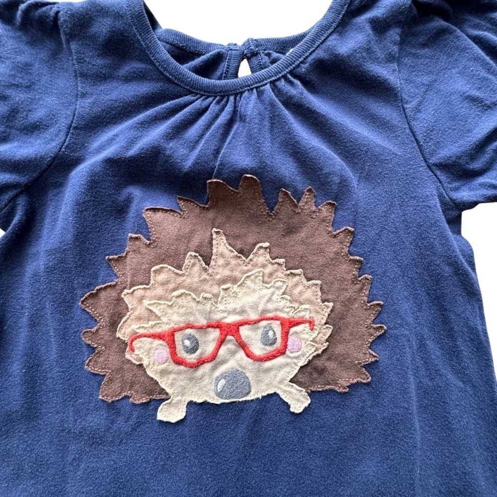 Mini Boden Girls Shirt Dress Size 5-6Y Navy Blue Hedgehog Porcupine Long Sleeve